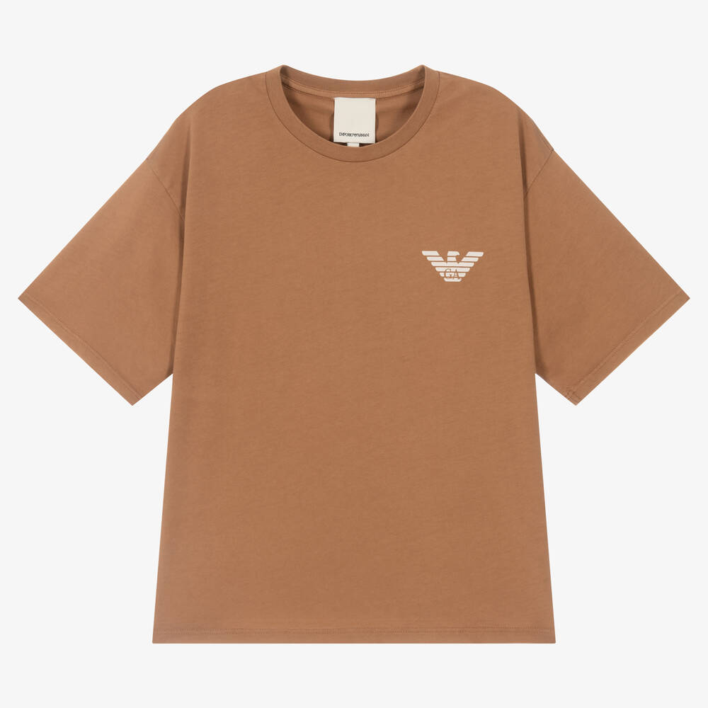 Emporio Armani - T-shirt marron en coton fille | Childrensalon