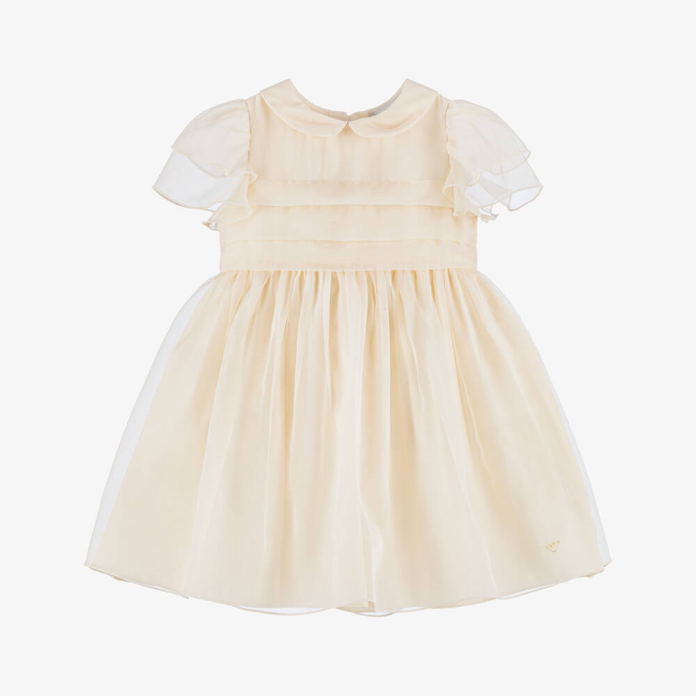Emporio Armani-Girls Champagne Ivory Silk Organza Dress | Childrensalon Outlet