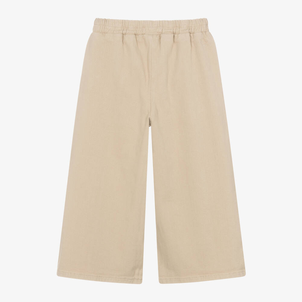إمبوريو أرماني-بنطلون بأرجل واسعة قطن لون بيج للبنات | Childrensalon Outlet
