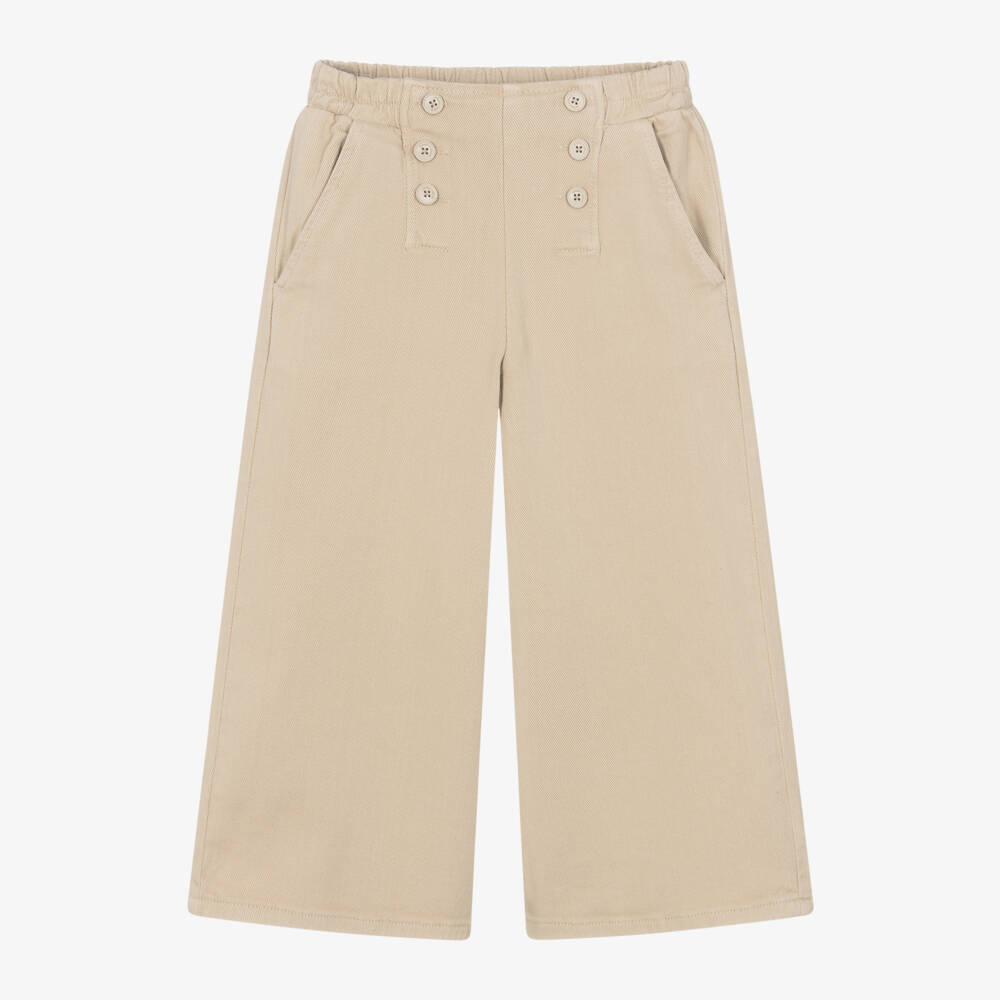 Emporio Armani-Girls Cotton Beige Wide Leg Pants | Childrensalon Outlet