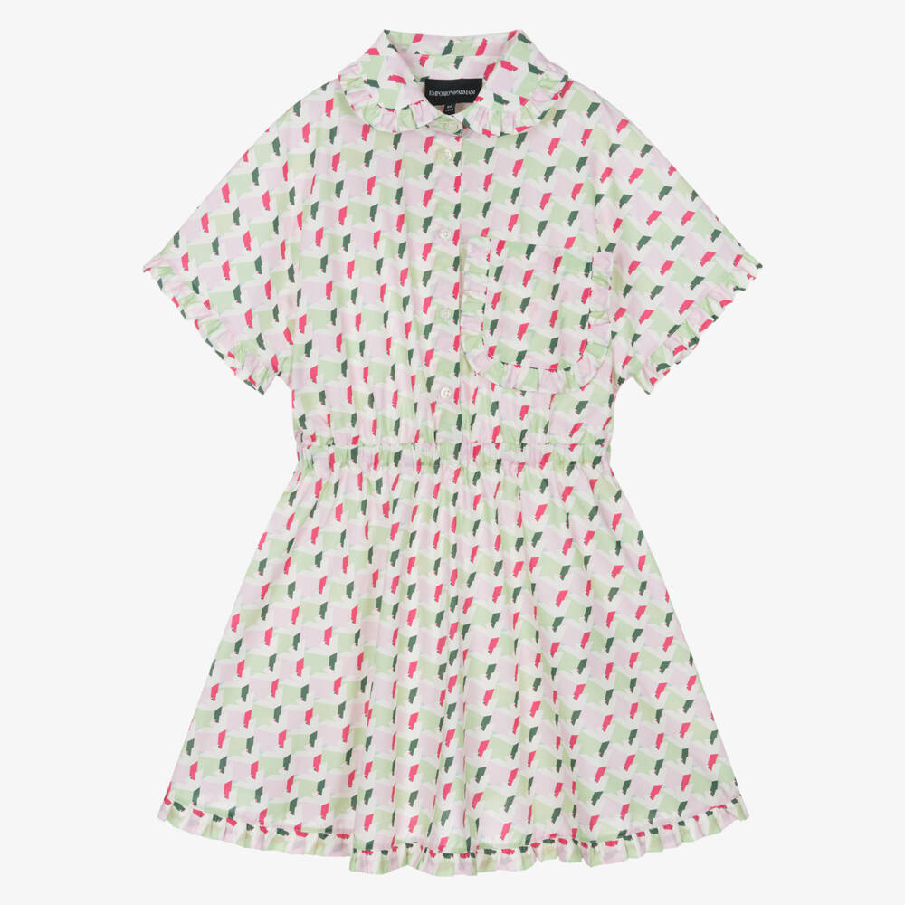 Emporio Armani-Girls Cotton Dress with Frills & Eagles | Childrensalon Outlet