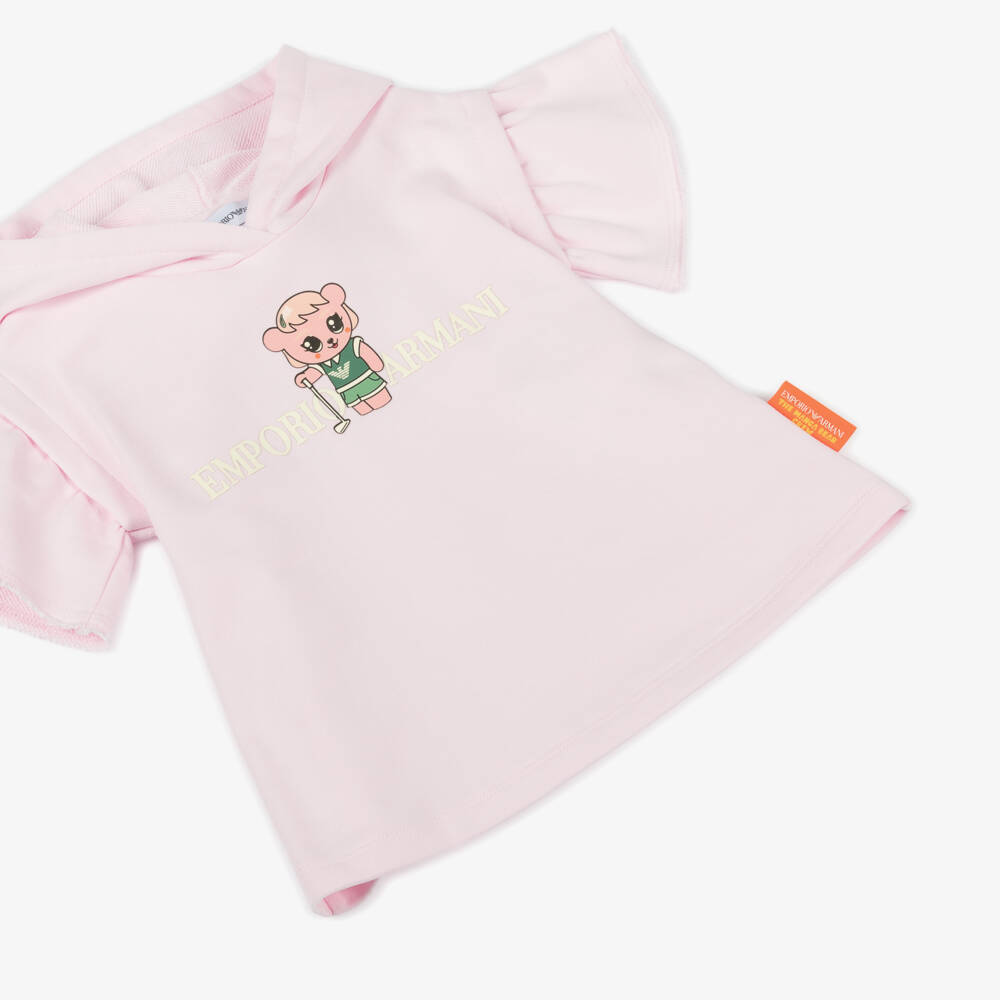 إEmporio Armani-فستان بناتي قطني وردي مع دب | Childrensalon Outlet