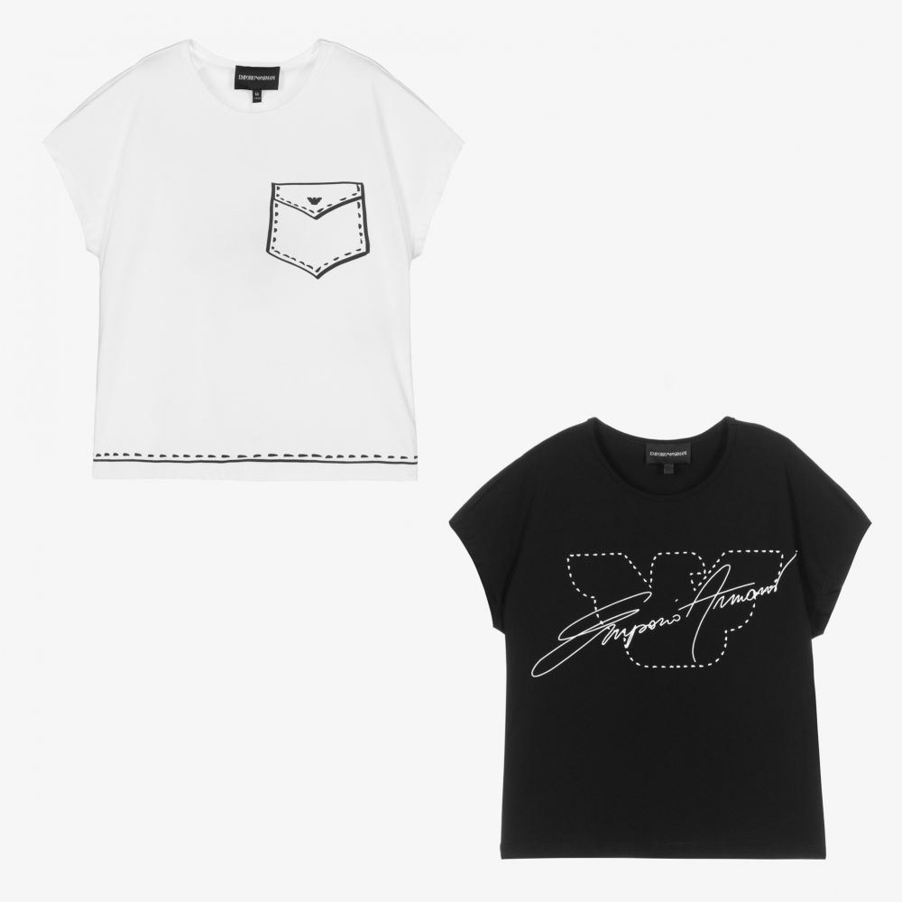 Emporio Armani-Girls Cotton T-Shirts (2 Pack) | Childrensalon Outlet