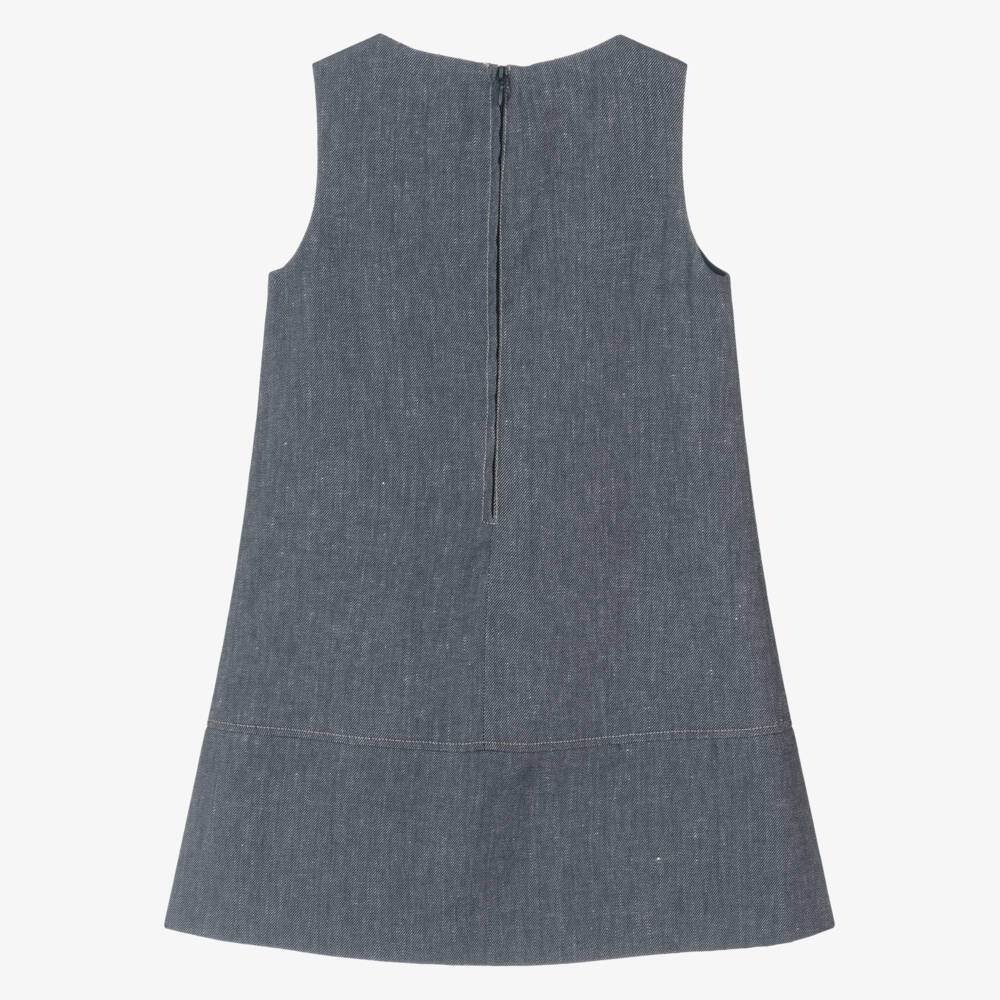 Emporio Armani-Girls Dark Blue Denim Dress with Gold Eagle Logo Button Detailing | Childrensalon Outlet