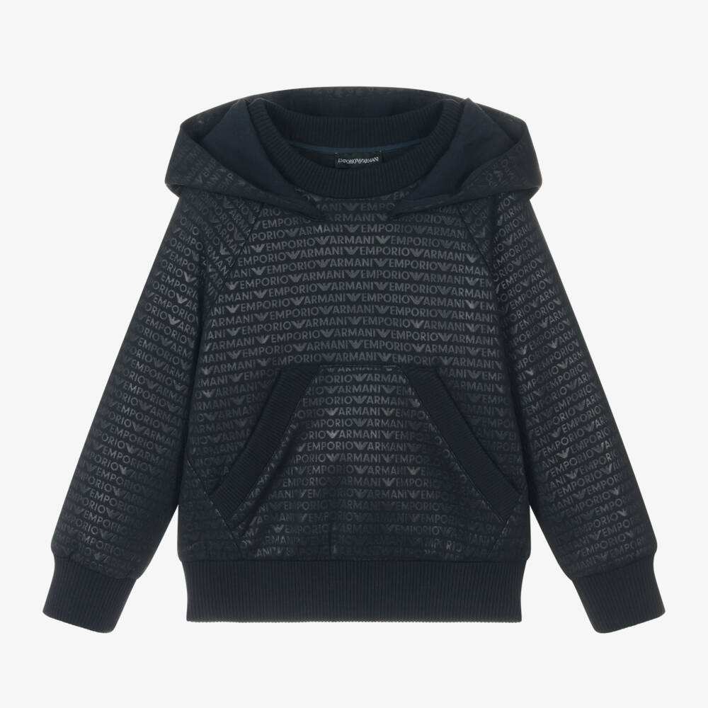 Emporio Armani-Girls Dark Blue Logo Print Hoodie | Childrensalon Outlet