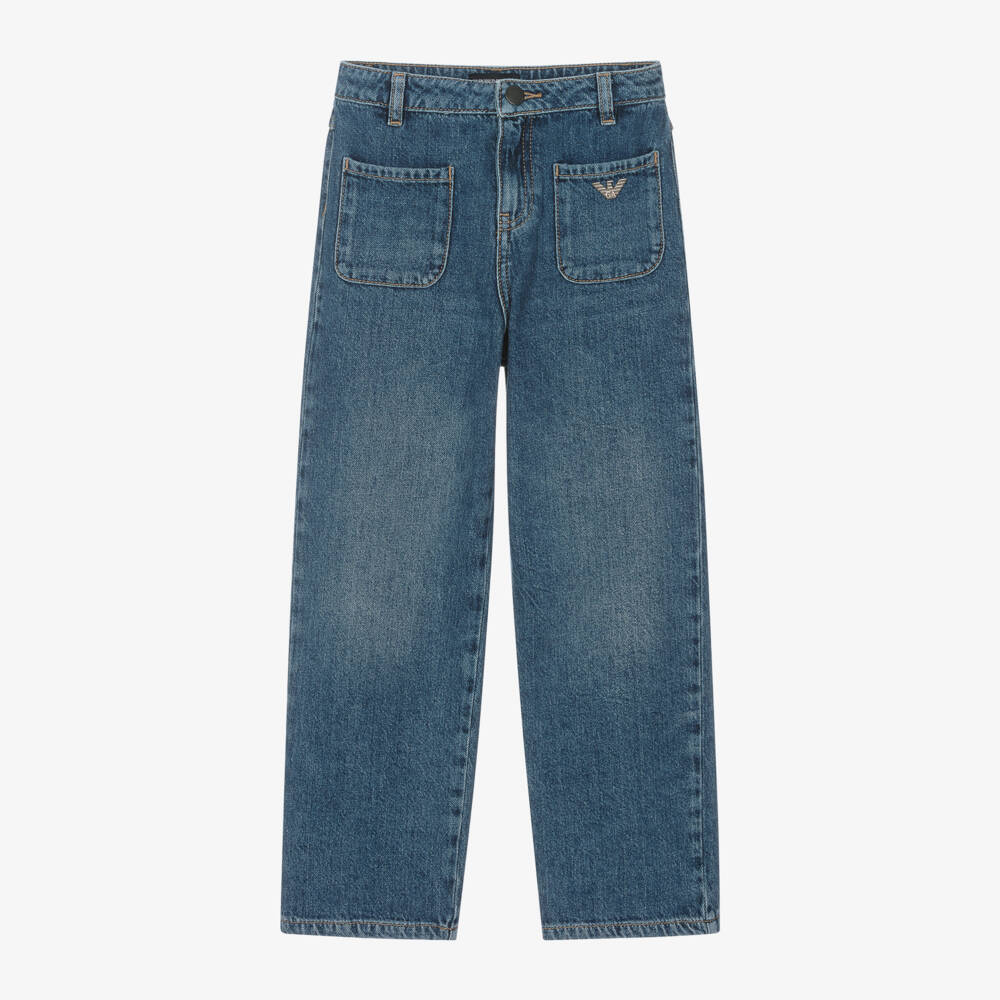 Emporio Armani-Girls Denim High-Rise Trousers | Childrensalon Outlet