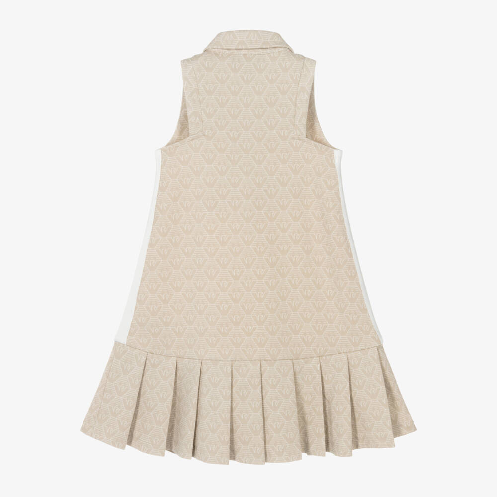 Emporio Armani-Элегантное бежевое платье с орлом для девочек | Childrensalon Outlet