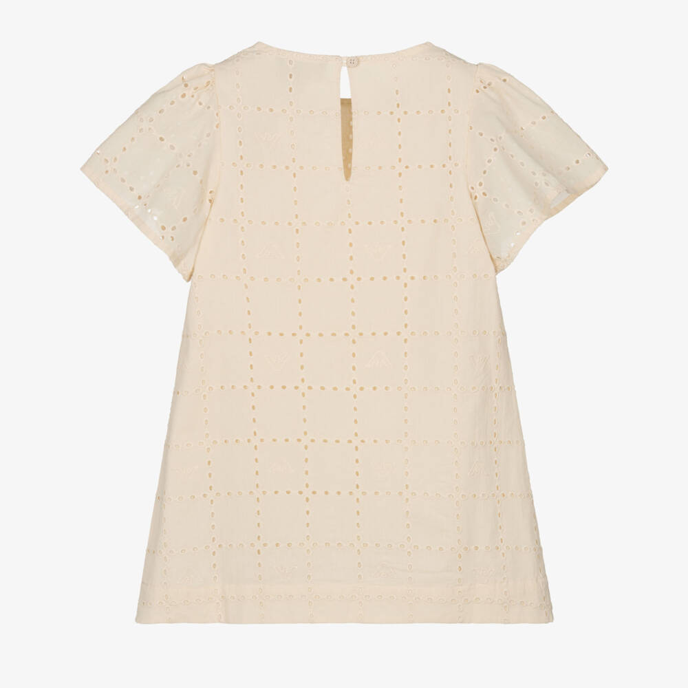Emporio Armani-Girls Elegant Beige Embroidered Dress | Childrensalon Outlet
