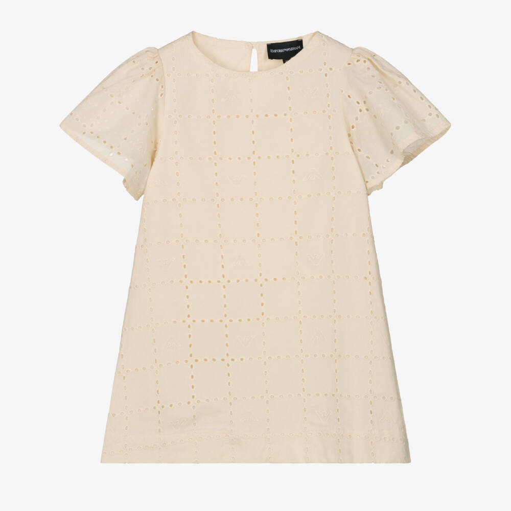 Emporio Armani-Элегантное бежевое платье с вышивкой для девочек | Childrensalon Outlet