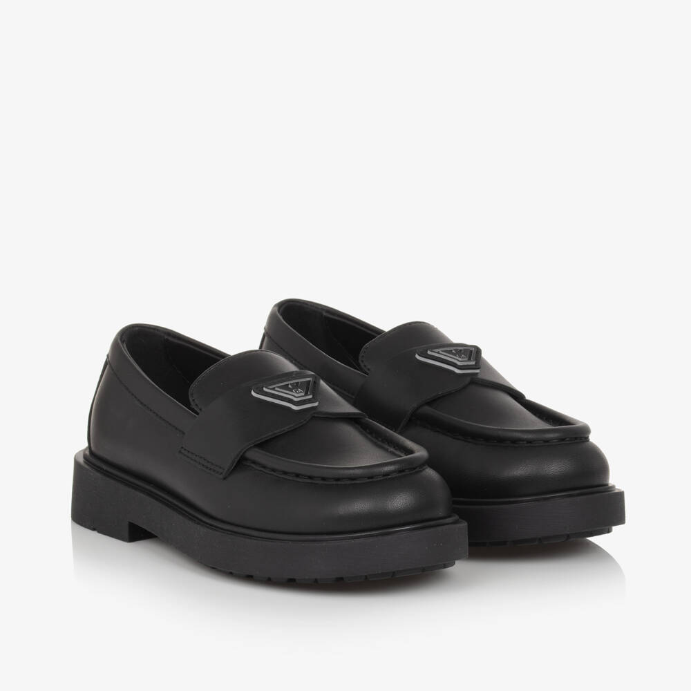 Emporio Armani-Girls Elegant Black Leather Moccasins | Childrensalon Outlet