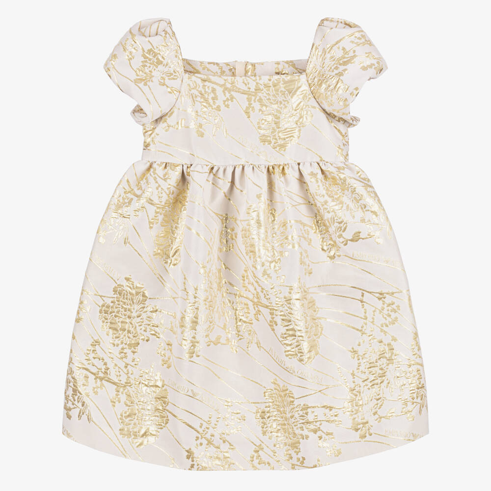 Emporio Armani-Элегантное кремовое и золотое платье для девочек | Childrensalon Outlet