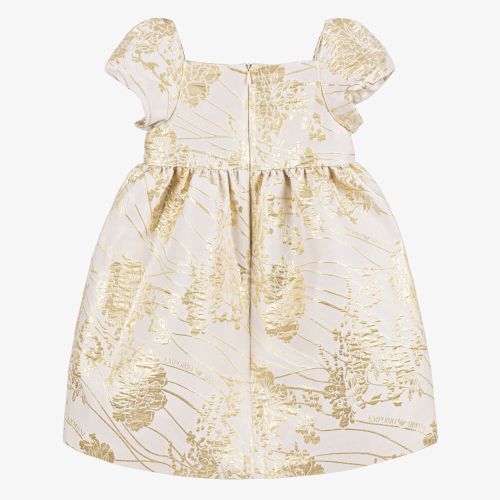 Emporio Armani-Girls Elegant Ivory & Gold Dress | Childrensalon Outlet