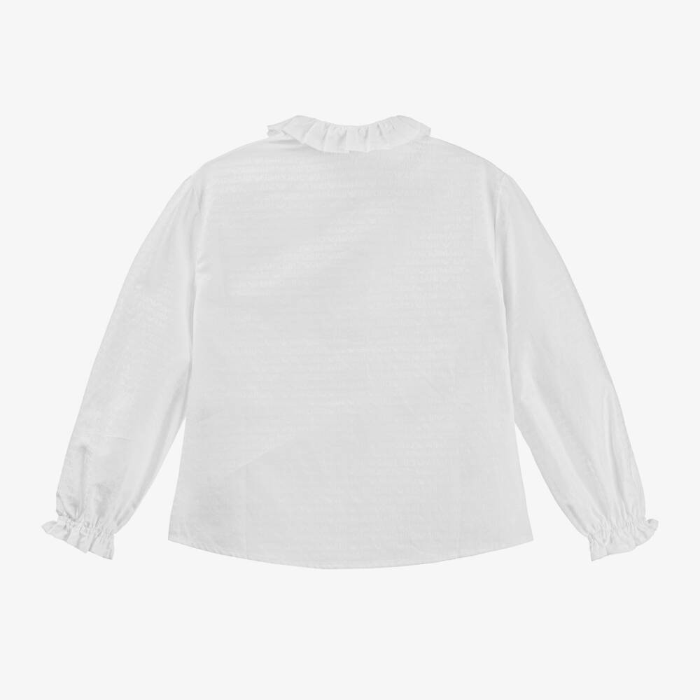 Emporio Armani-Girls Frilled White Cotton Top | Childrensalon Outlet