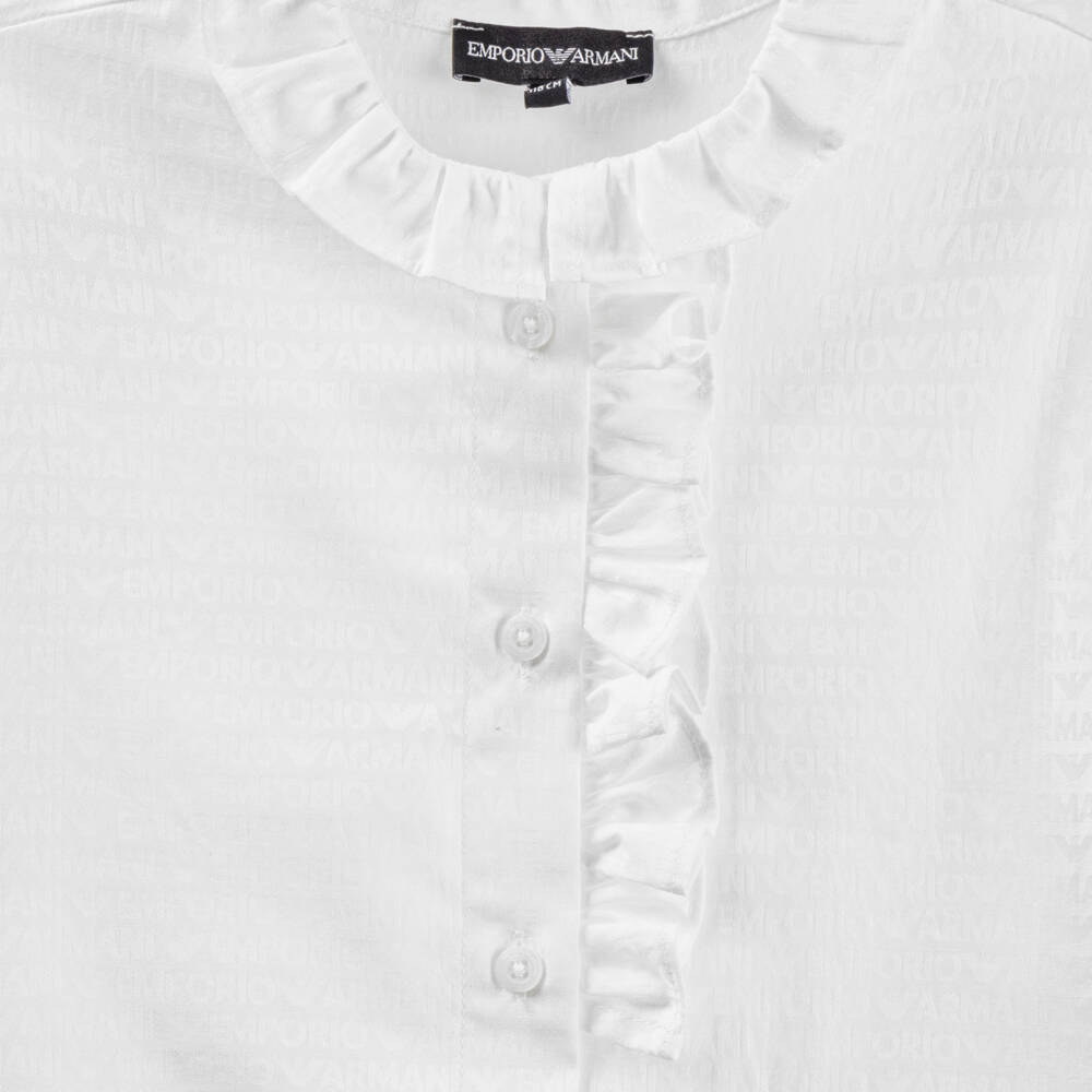Emporio Armani-Girls Frilled White Cotton Top | Childrensalon Outlet