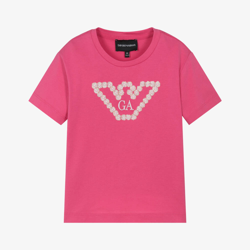 Emporio Armani-Футболка пурпурная с орлом и ромашками для девочек | Childrensalon Outlet