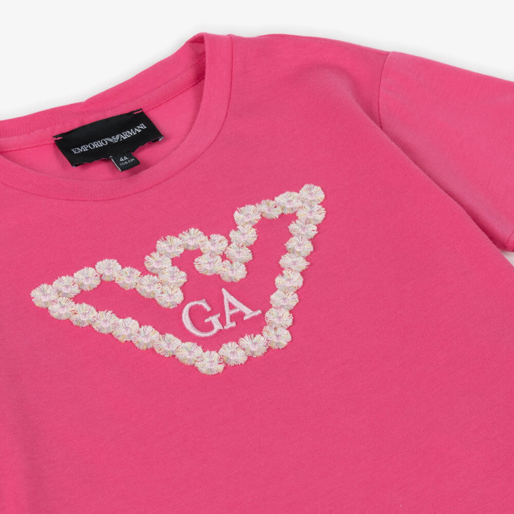 Emporio Armani-Girls Fuchsia Eagle Daisy Tee | Childrensalon Outlet