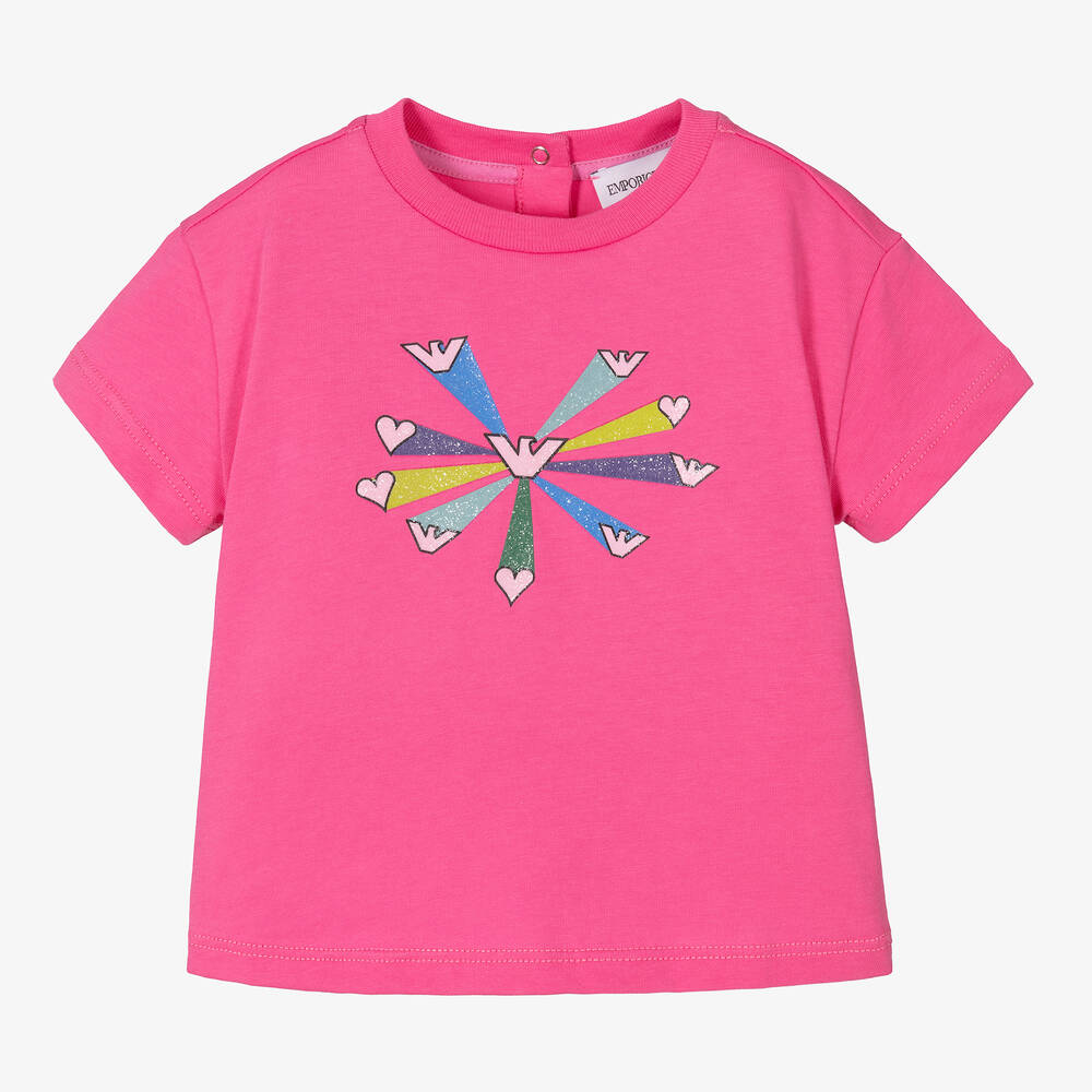 Emporio Armani - Girls Fuchsia Pink Logo Cotton T-Shirt | Childrensalon