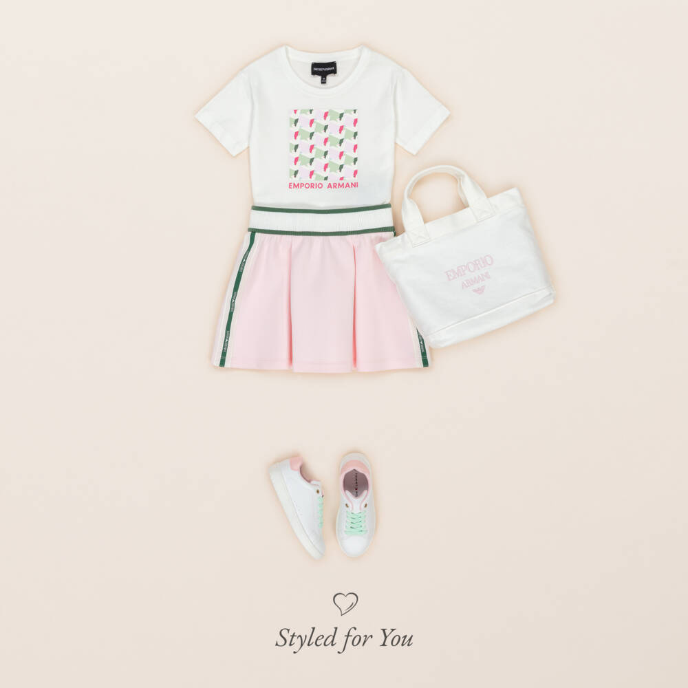 Emporio Armani-Girls Glittery Eagle White Top | Childrensalon Outlet