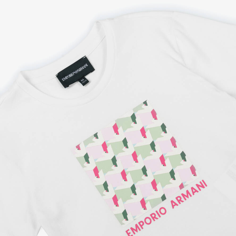 Emporio Armani-Girls Glittery Eagle White Top | Childrensalon Outlet