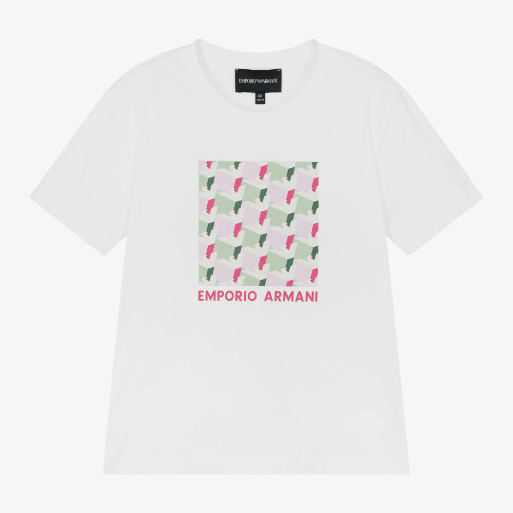 Emporio Armani-Girls Glittery Eagle White Top | Childrensalon Outlet