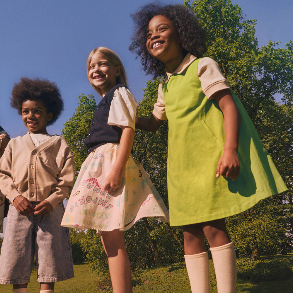 Emporio Armani-Girls Green Cotton  Dress | Childrensalon Outlet