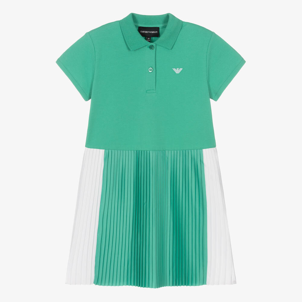 Emporio Armani - Girls Green Cotton Polo Dress | Childrensalon