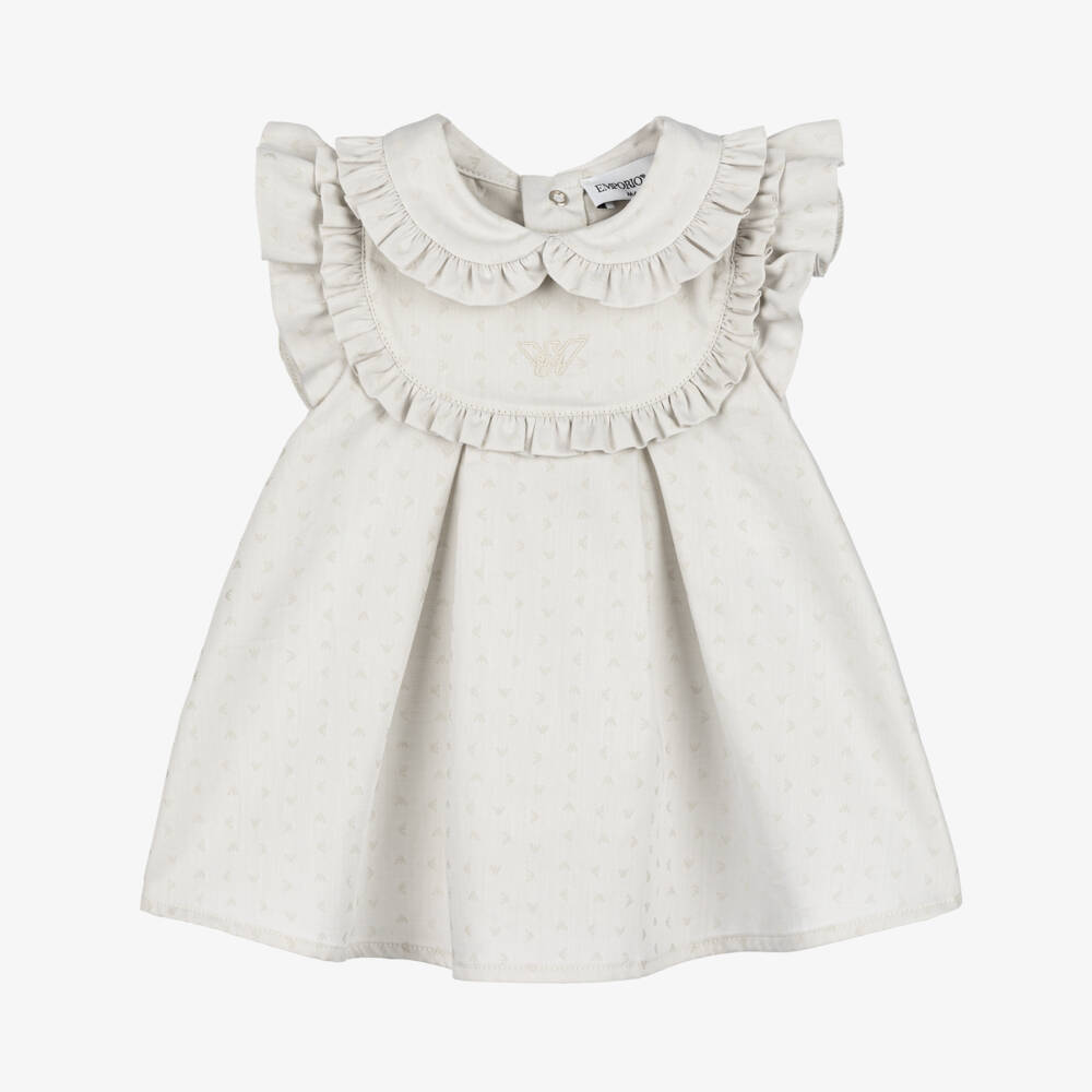 Emporio Armani-فستان بناتي رمادي من القطن بشعار | Childrensalon Outlet