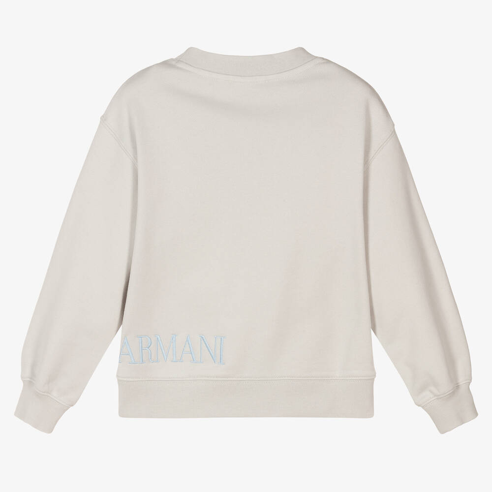 Emporio Armani-سويتشيرت قطن عضوي جيرسي لون رمادي للبنات | Childrensalon Outlet