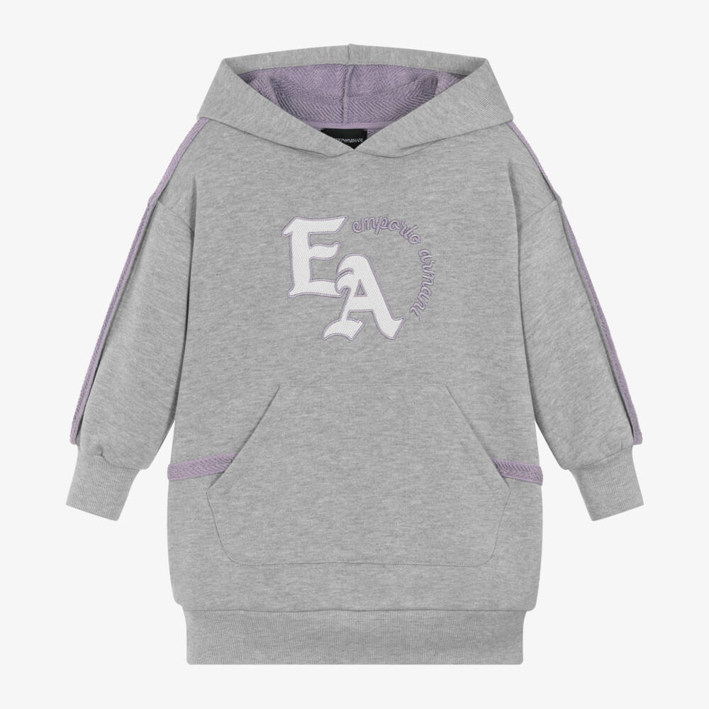 Emporio Armani-Girls Grey Hoodie Sweatshirt Dress | Childrensalon Outlet