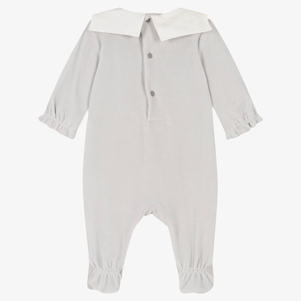 Emporio Armani-Girls Grey Velour Eagle Logo Babygrow | Childrensalon Outlet