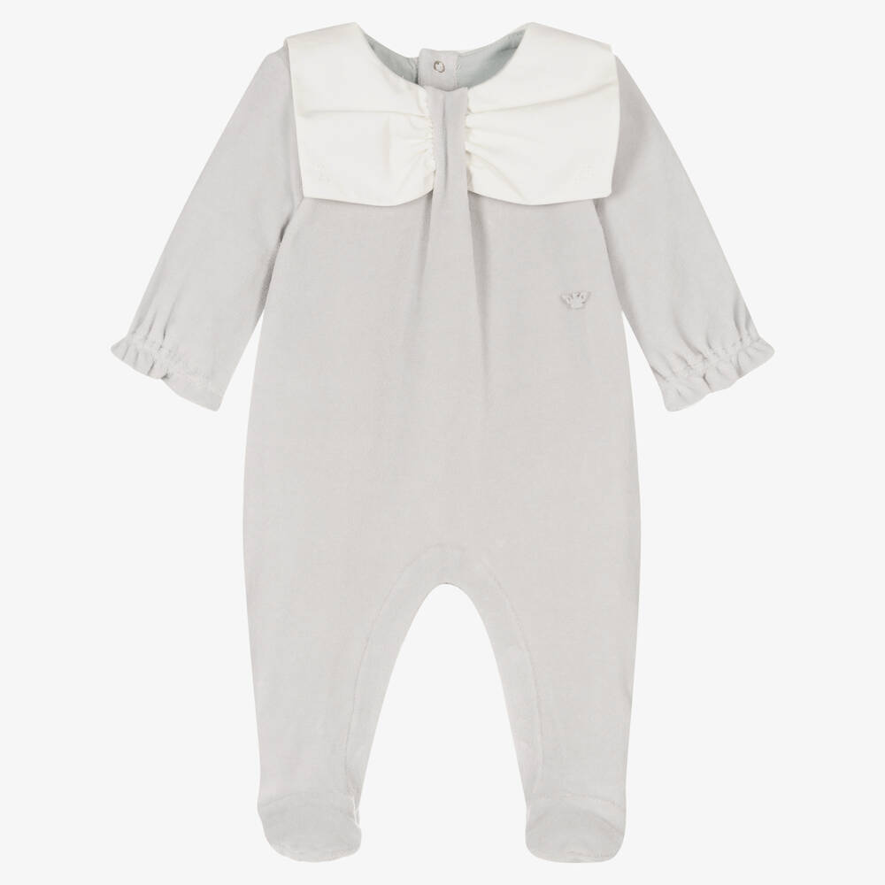 Emporio Armani - Grauer Velours-Strampler mit Adler | Childrensalon