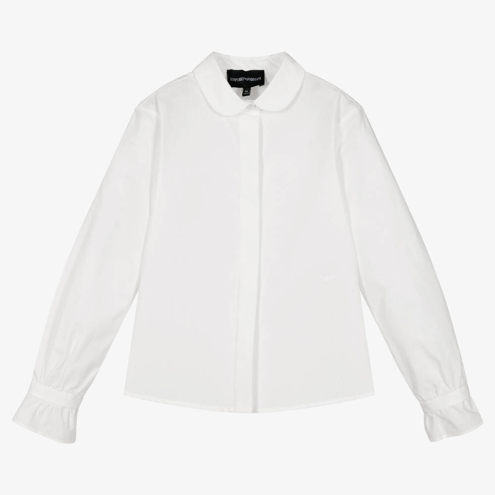 Emporio Armani - Girls Ivory Cotton Eagle Logo Blouse | Childrensalon