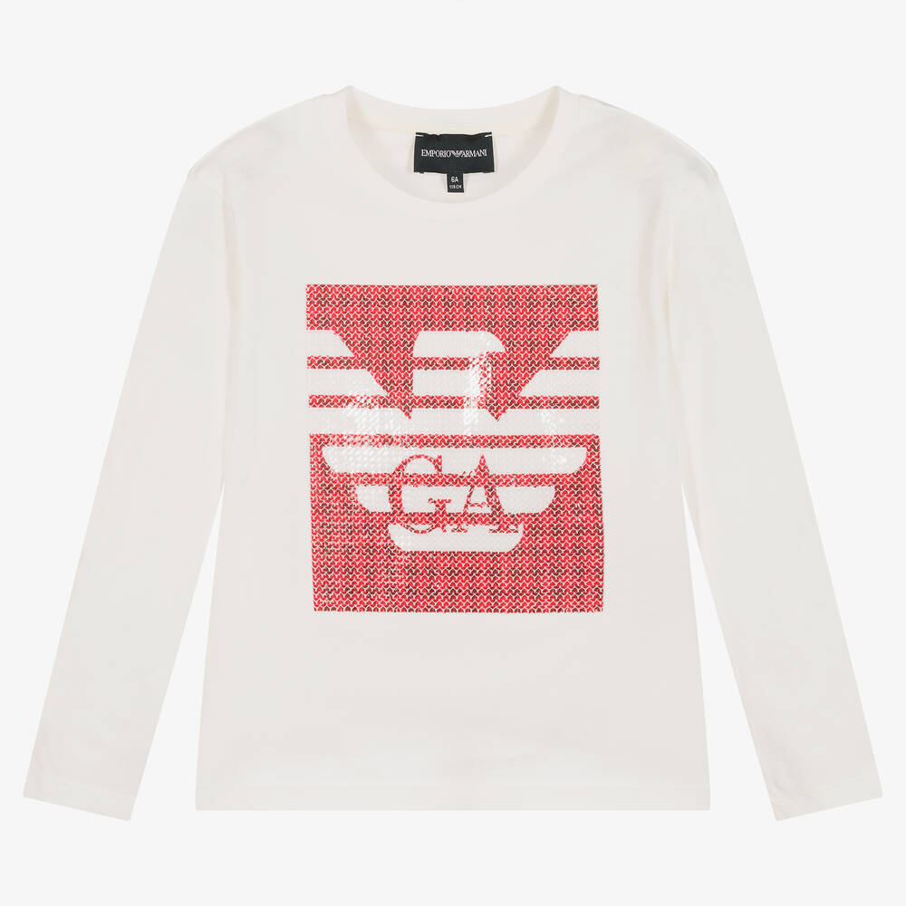 Emporio Armani - Girls Ivory Cotton Eagle Logo Top | Childrensalon