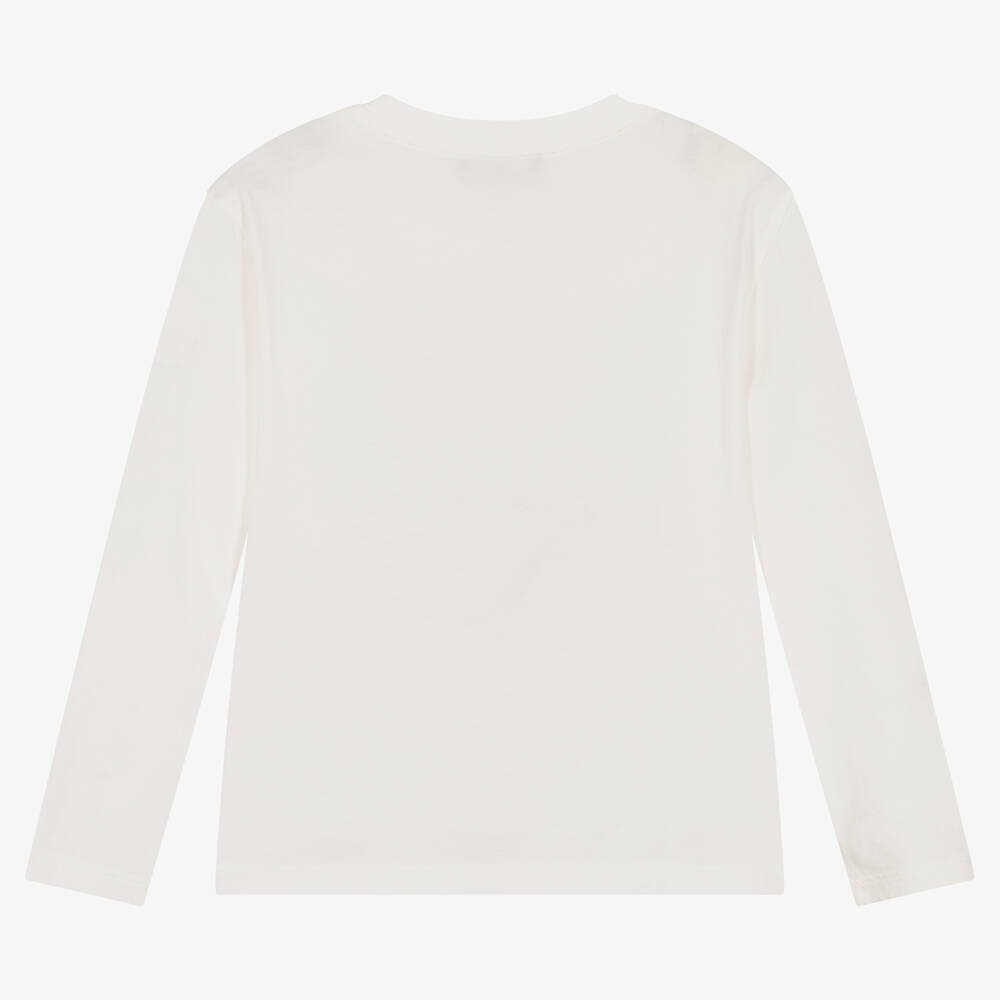 Emporio Armani-Girls Ivory Cotton Eagle Logo Top | Childrensalon Outlet