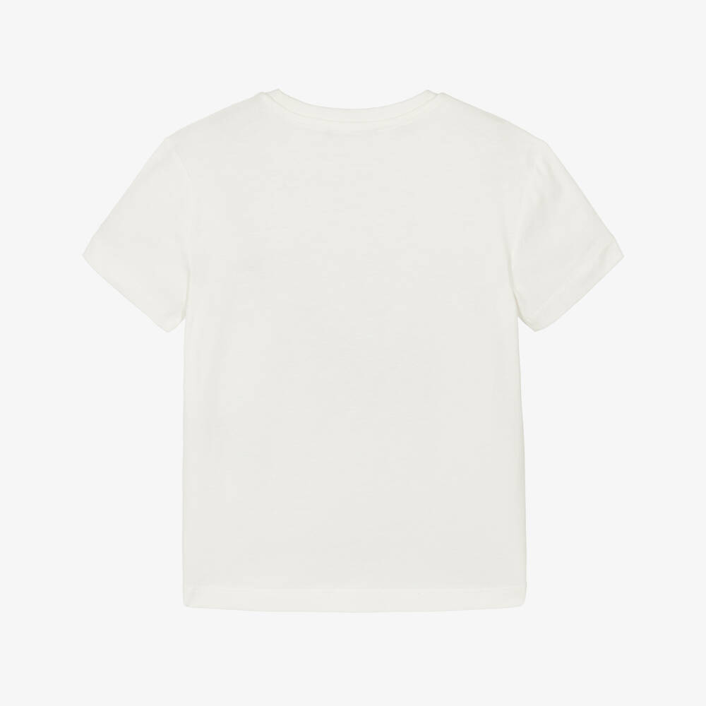 Emporio Armani-Girls Ivory Cotton Embroidered Tonal Logo T-Shirt | Childrensalon Outlet