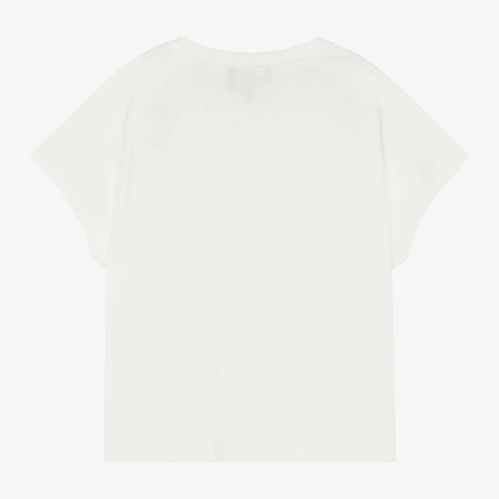 Emporio Armani-Girls Ivory Cotton Floral Tee | Childrensalon Outlet
