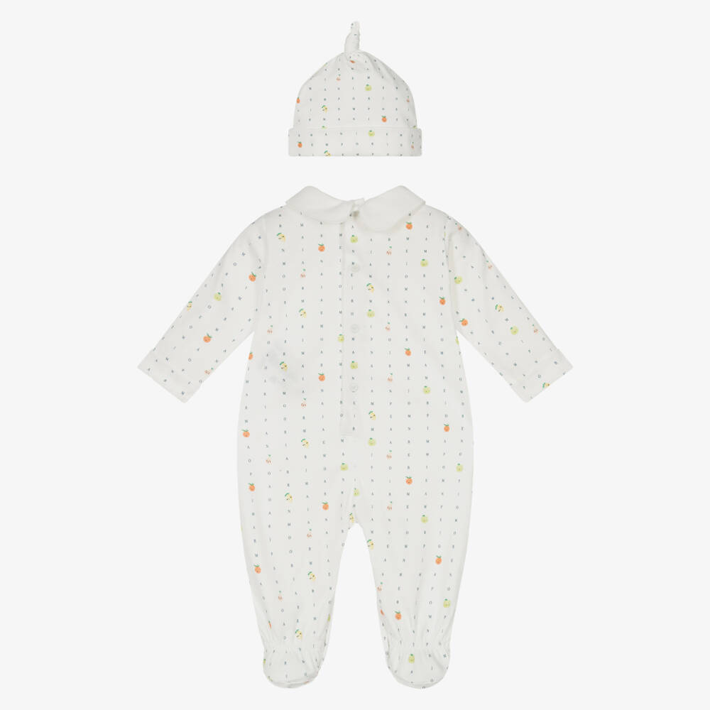 إEmporio Armani-طقم بيبي سوت قطن عاجي للبنات بنقشة الفواكه | Childrensalon Outlet