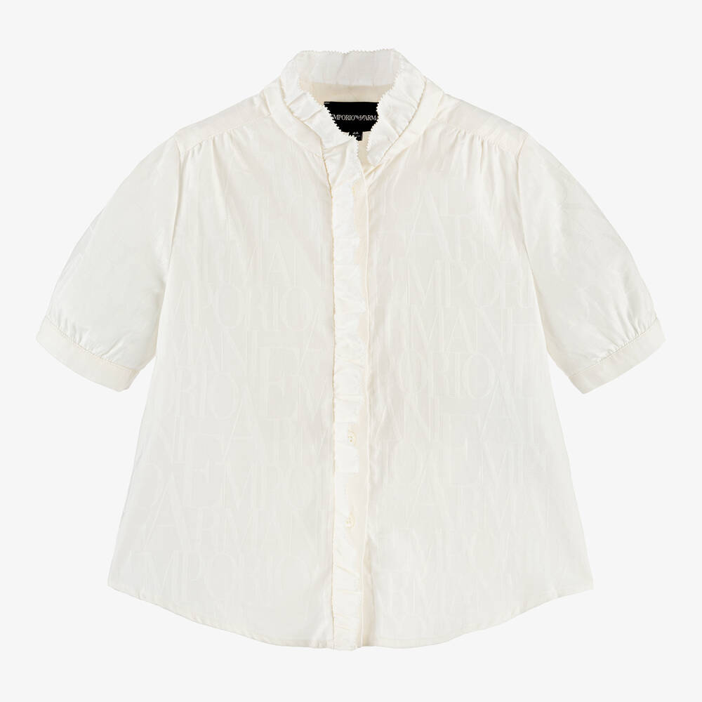 Emporio Armani-بلوز قطن جاكارد لون عاجي للبنات | Childrensalon Outlet