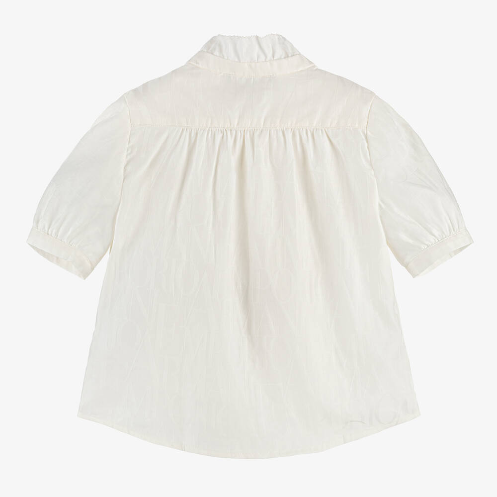 Emporio Armani-Girls Ivory Cotton Jacquard Blouse | Childrensalon Outlet
