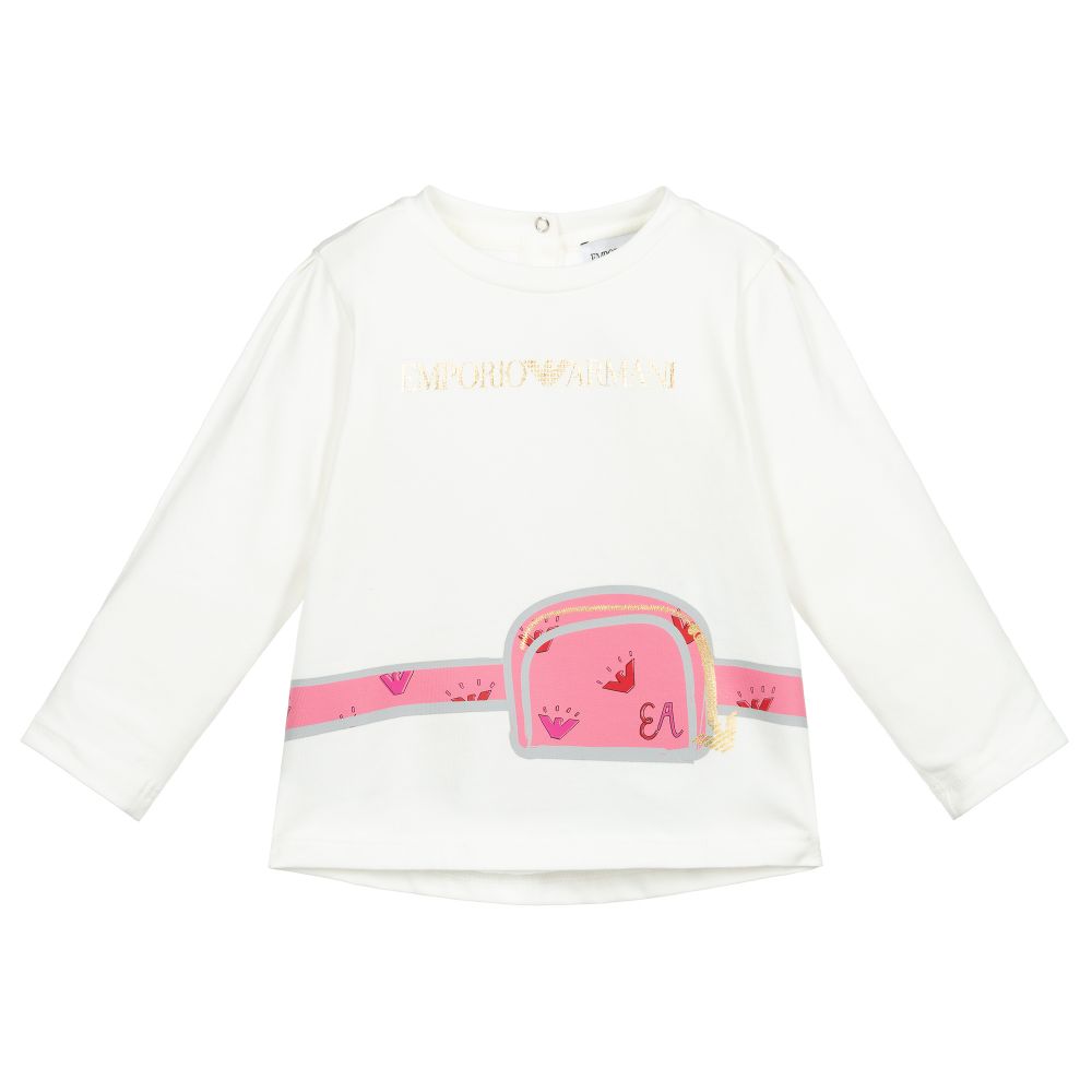 Emporio Armani - Girls Ivory Cotton Logo Top  | Childrensalon