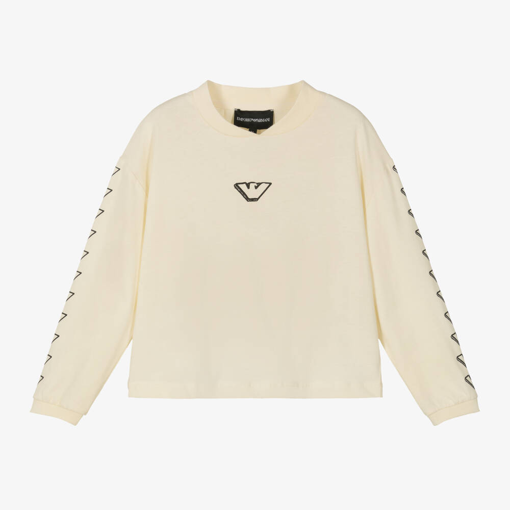 Emporio Armani-Girls Ivory Eagle Emblem Top | Childrensalon Outlet