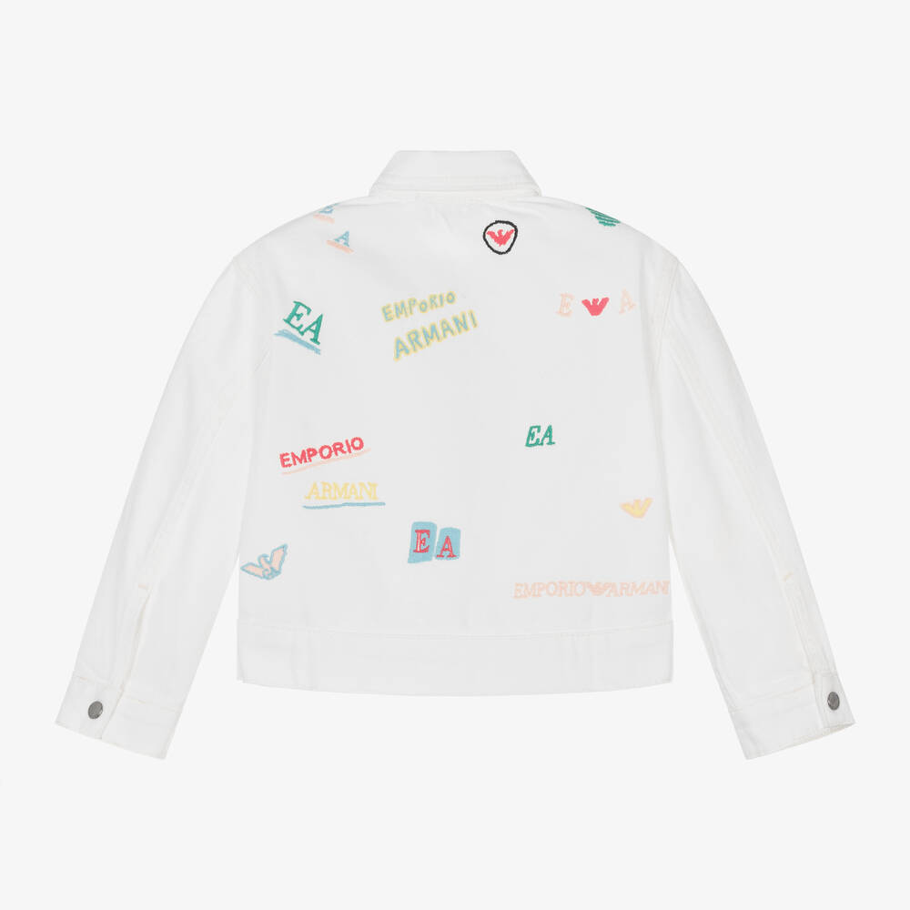Emporio Armani-Girls Ivory Embroidered Denim Jacket | Childrensalon Outlet