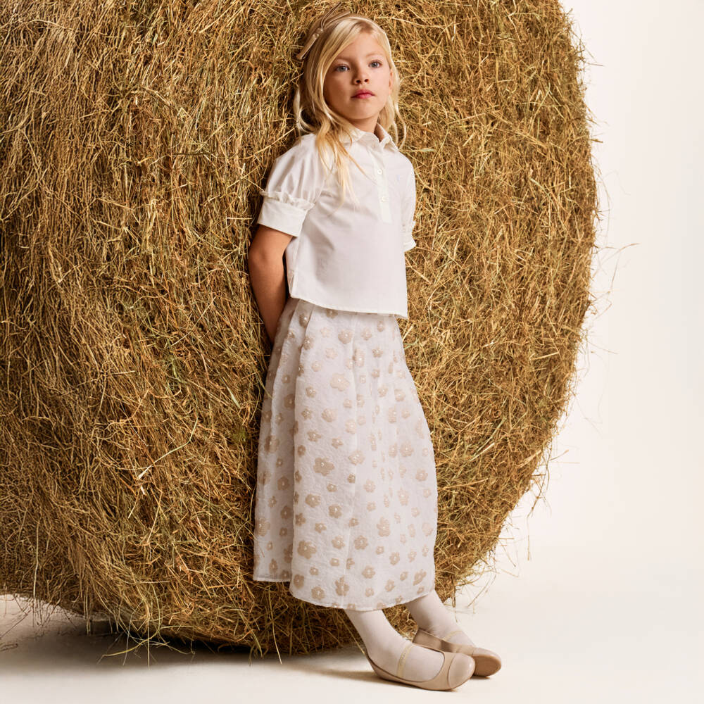 Emporio Armani-Girls Ivory Floral Crêpe Skirt | Childrensalon Outlet