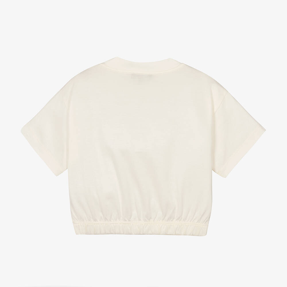 إEmporio Armani-تيشيرت بطبعة تنين قطن جيرسي لون عاجي وذهبي للبنات | Childrensalon Outlet