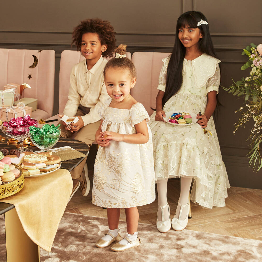 Emporio Armani-Girls Ivory & Gold Regal Jacquard Dress | Childrensalon Outlet