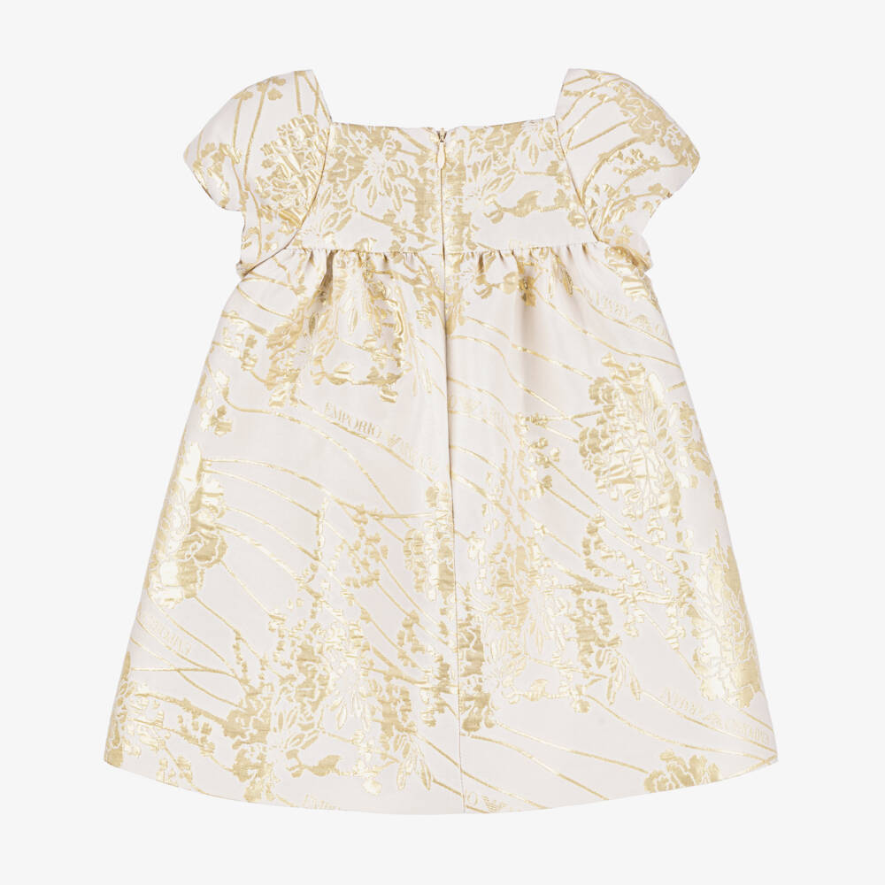 Emporio Armani-Girls Ivory & Gold Regal Jacquard Dress | Childrensalon Outlet