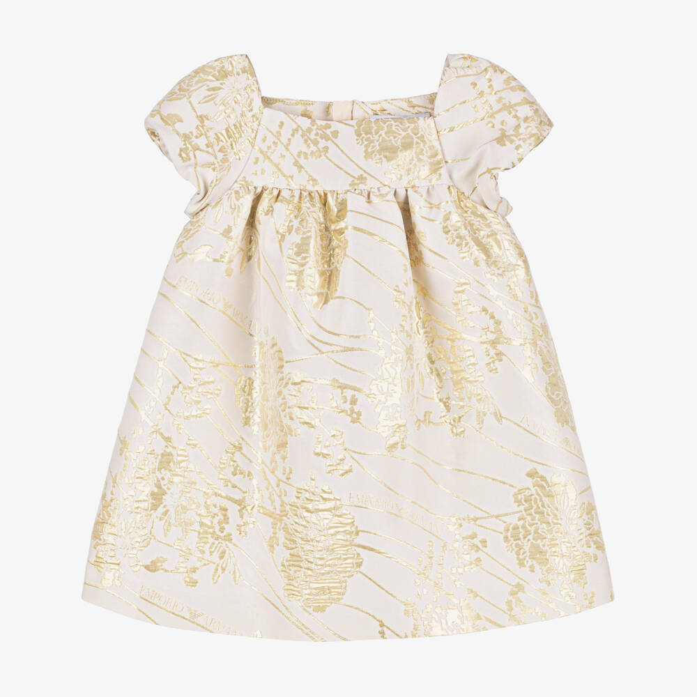 Emporio Armani-Girls Ivory & Gold Regal Jacquard Dress | Childrensalon Outlet