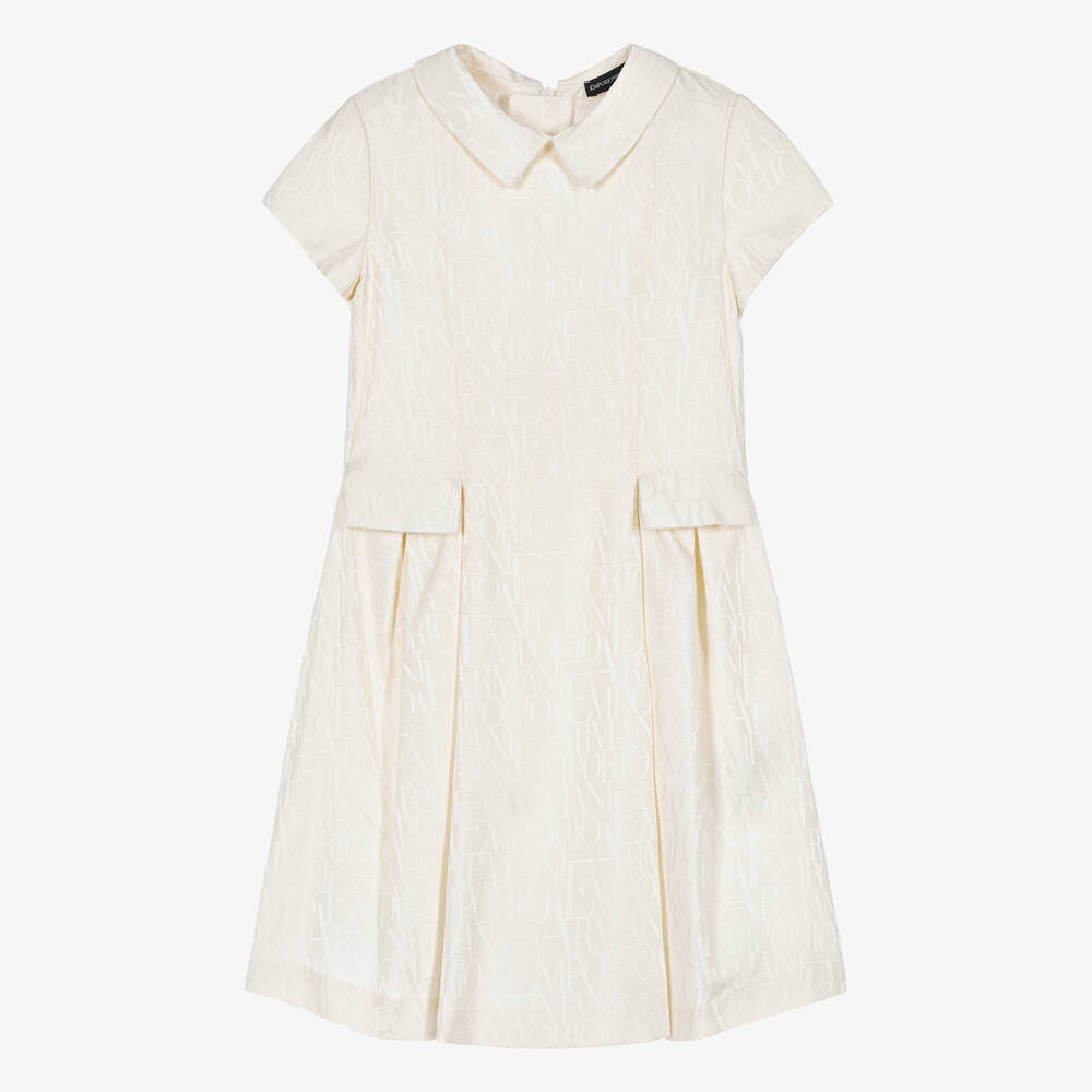Emporio Armani-Girls Ivory Jacquard Monogram Dress | Childrensalon Outlet