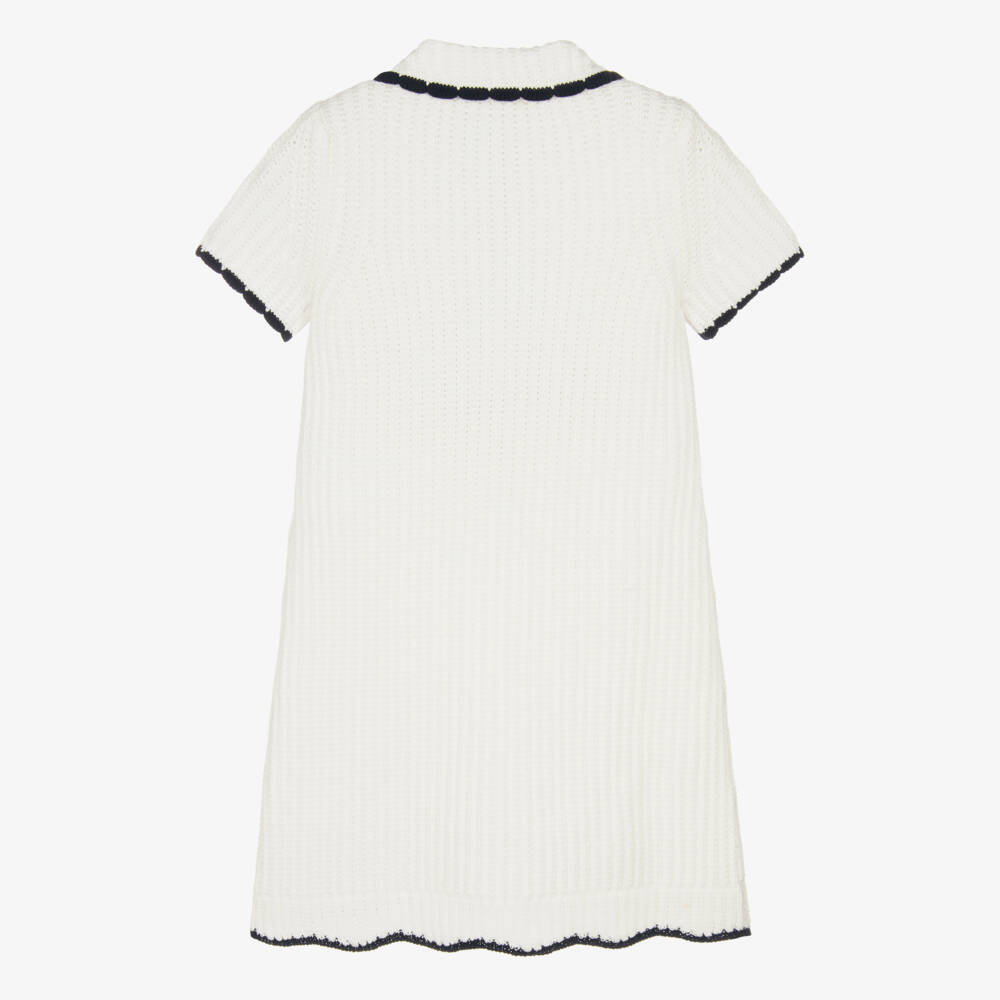 Emporio Armani-Girls Ivory Knitted Cotton Dress with Gold Buttons | Childrensalon Outlet