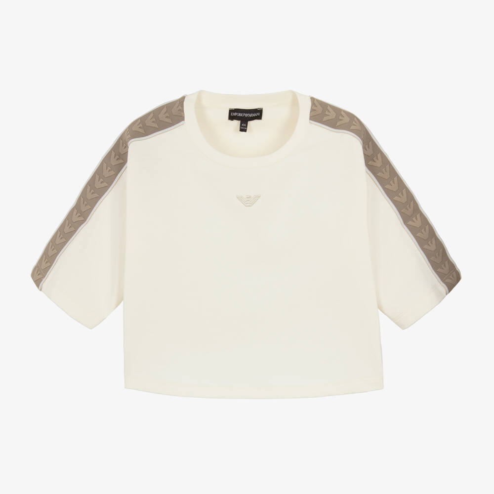 Emporio Armani-Girls Ivory Logo Trim Top | Childrensalon Outlet